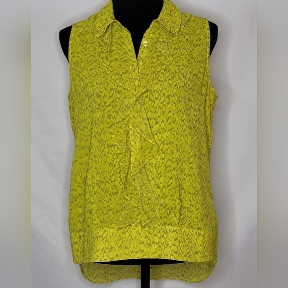 CAbi Reign Chartreuse Ruffle Sleeveless Pop-Over Button Front Blouse #3071 - S - Picture 2 of 10